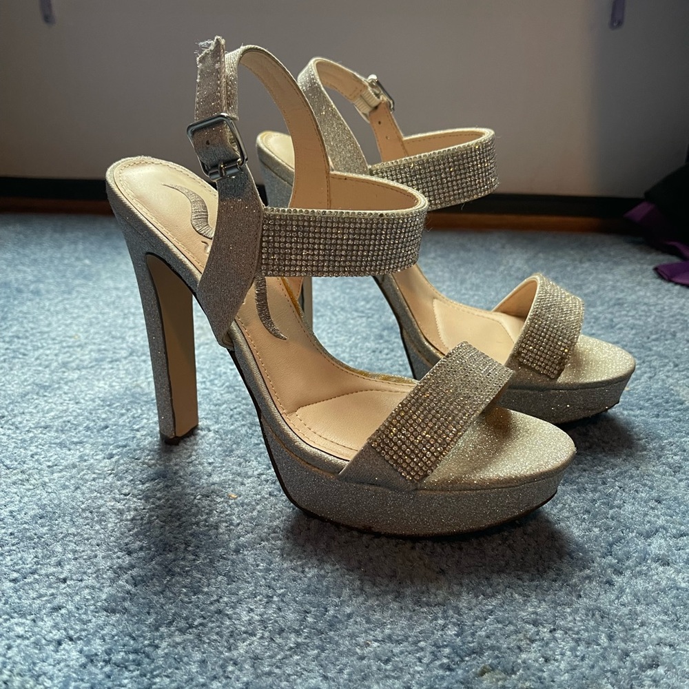 Nina Silver Rhinestone Platform Heels